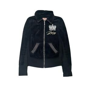 Vintage Juicy Couture Black Velour Zip-Up Jacket Size Small